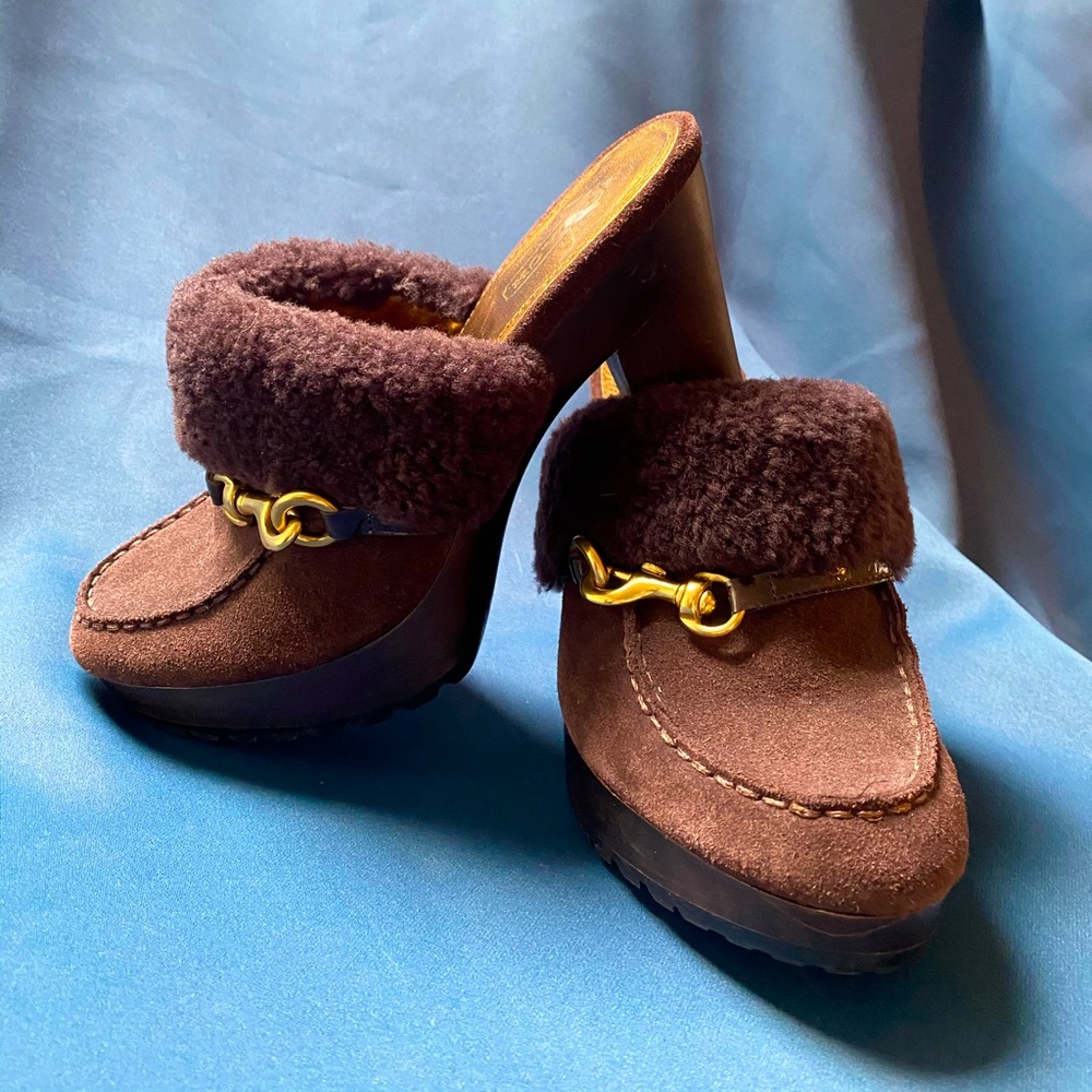 Beautiful Coach brown suede mule